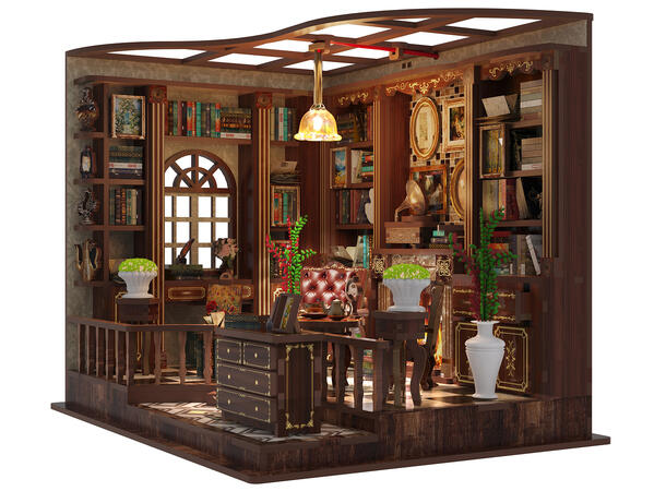 Mini hus DIY Studierommet 21x16,2x17,2cm MDF, papir, stoff. LED lys, uten batteri 