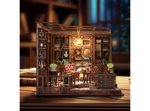 Mini hus DIY Studierommet 21x16,2x17,2cm MDF, papir, stoff. LED lys, uten batteri 