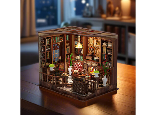 Mini hus DIY Studierommet 21x16,2x17,2cm MDF, papir, stoff. LED lys, uten batteri 