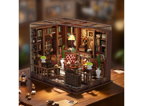 Mini hus DIY Studierommet 21x16,2x17,2cm MDF, papir, stoff. LED lys, uten batteri 