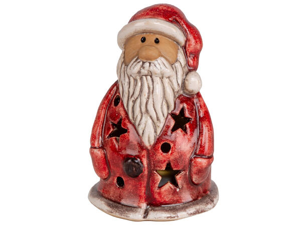 Nisse stående rød keramikk LED h:10,5cm Batteri 2xLR44 