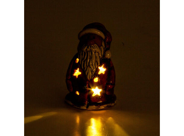 Nisse stående rød keramikk LED h:10,5cm Batteri 2xLR44 