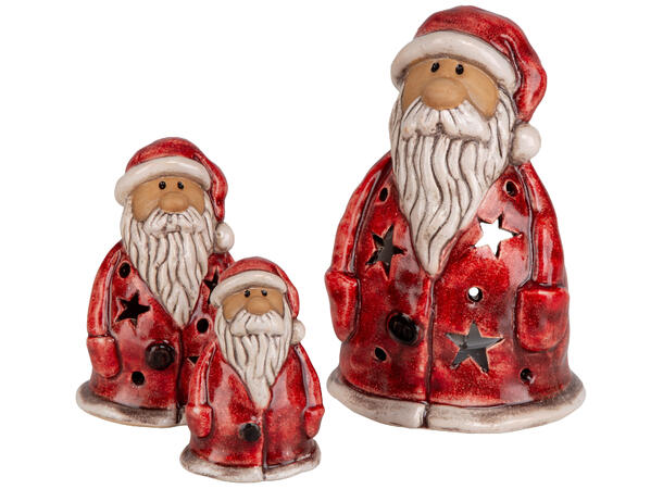 Nisse stående rød keramikk LED h:10,5cm Batteri 2xLR44 