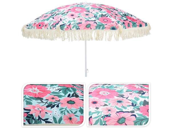 Parasoll flower-power design d:180cm 2as UPF30+ Stamme av stål 