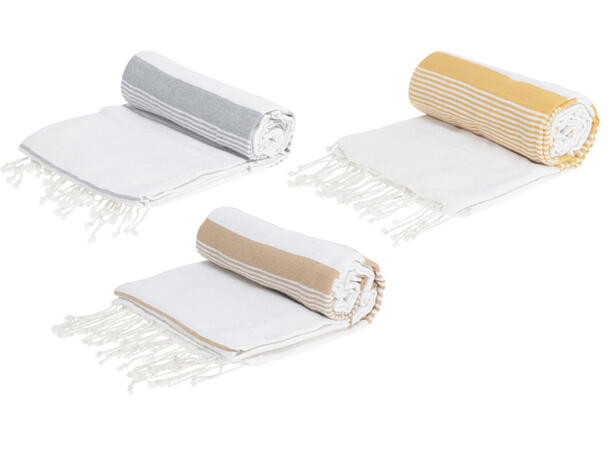 Pledd teppe stripet 150x220cm 3ass Grå,beige,gul 
