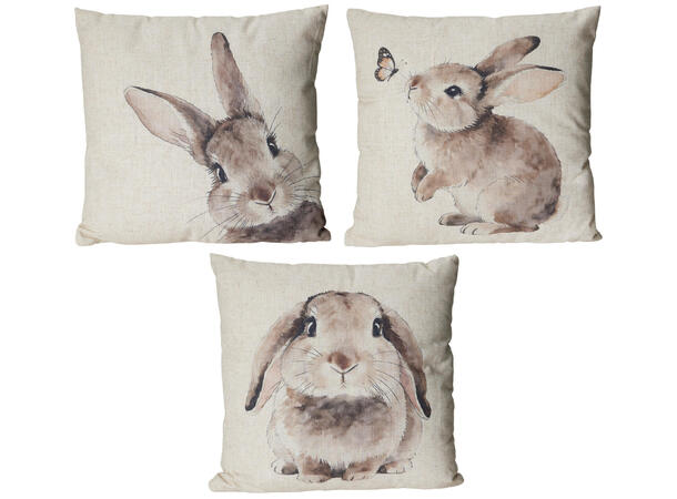 Pute m/fylll kaniner 40x40cm 3ass Fløyel og Polyester 