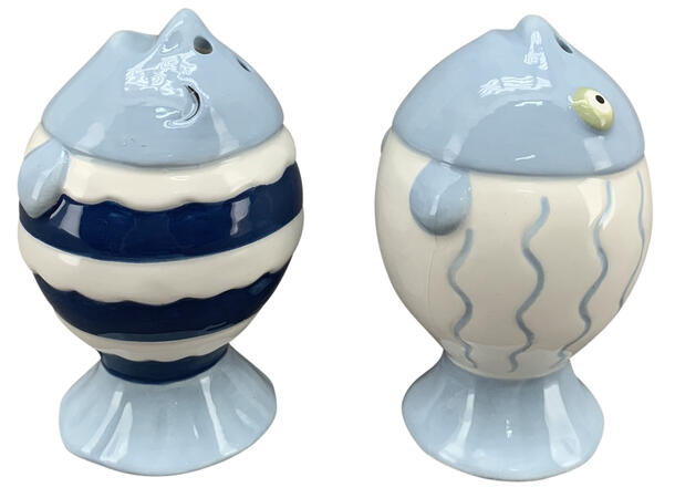 Salt og pepper fisk porselen h:8,3cm s/2 Forpakning: 8 sett 
