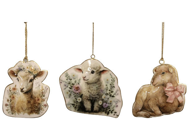 Sau henge hvit metall 10-11cm 3ass Forpk 12stk 8x11cm 10x9cm 10x10cm 