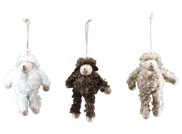 Sau henge ull/tre 7x3,5x11,5cm 3ass Forpk 12stk 