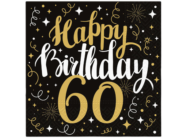 Serviett Gull Birthday 60 Lunsjserviett 20 stk 3-lags 33x33cm 