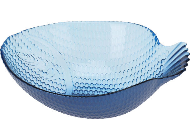 Skål fisk blått glass 17x13x5,5cm 2ass Forpakning: 12stk Vekt:223gram 