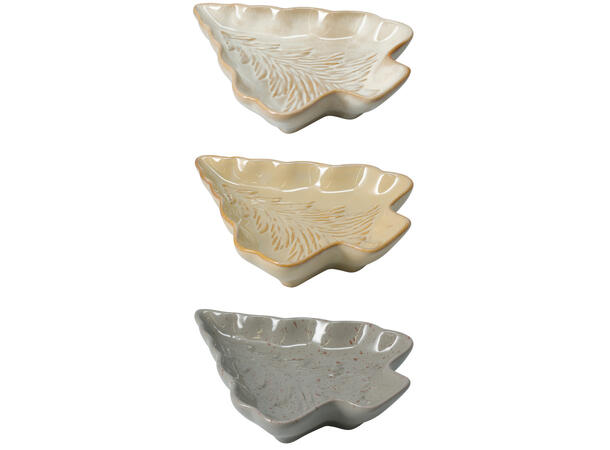 Skål juletre porselen 16x13cm 3ass Forpk 12stk Brun hvit  beige 