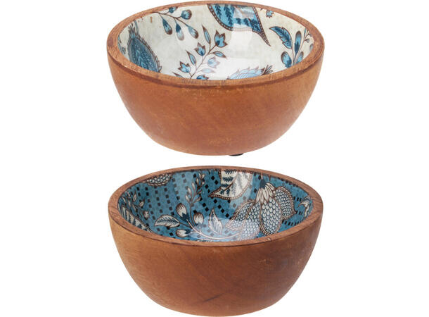 Skål mangotre 12x5cm m/blå dekor 2ass 