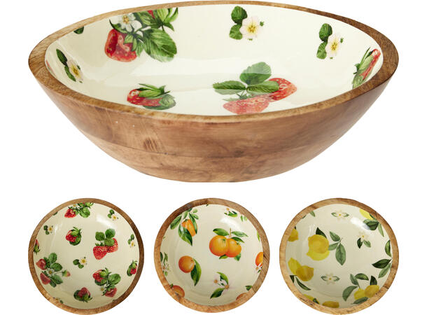 Skål mangotre 24cm 3ass Jordbær, sitron, appelsin 