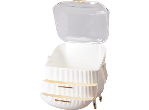 Sminkeorganisator m/lokk 25x18,5x32cm 3 skuffer med ransparent lokk 