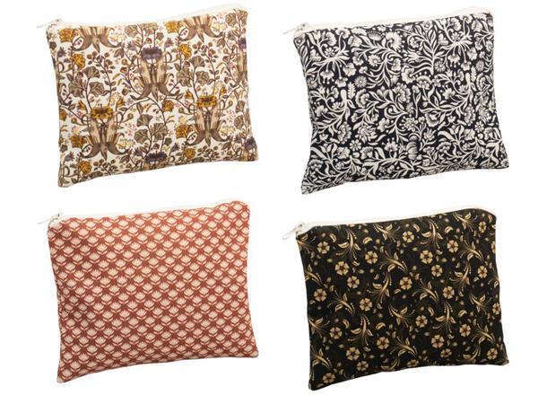 Sminkeveske m/glidelås 21x16,5cm 4ass 100 %bomull, innside:100%polyester 