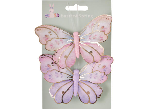 Sommerfugl dekor m/klype polyester 2stk Polyester 