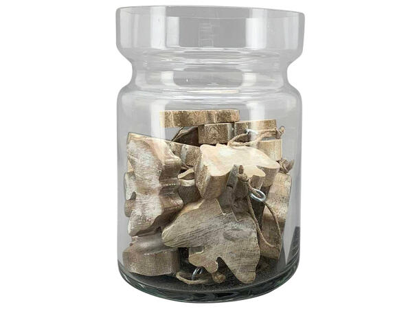 Sommerfugl tre antikk 5x1x4cm Forpk 26stk i glasskrukke 10x14cm 