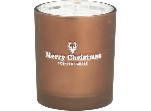 Sterainlys glass Merry X-mas 7x8cm 3ass 3ass:gull, beige, brun Voks:100gram 