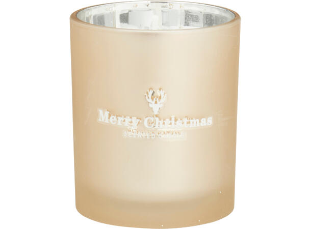 Sterainlys glass Merry X-mas 7x8cm 3ass 3ass:gull, beige, brun Voks:100gram 