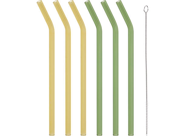 Sugerør glass m/børste 23cm grønne/gule 