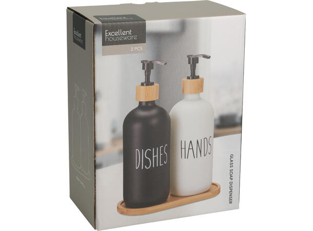 Såpedispenser sett 2x500ml h:21cm Glass og bambus 