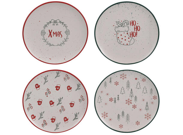 Tallerken Julekos keramikk 26,5cm 4ass Vekt: 840gram XMAS, Juletre, HOHO, vott 