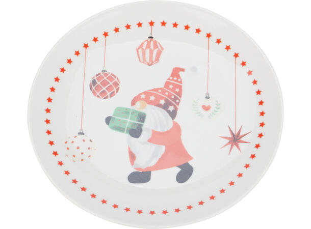 Tallerken nisse porselen d:19cm 3ass Forpk: 12stk Vekt:355gram 