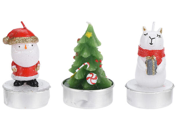 Telys julefigurer av voks h:6,5cm 3ass Display med 24stk 