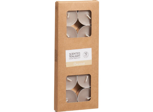 Telys sandfarge duft: kokos 10 stk 4 t brenntid 1% duft,Forpakn.12stk 