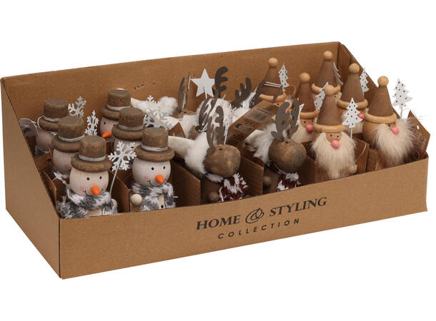 Trefigur sittend assorterte 11-12cm 3ass Display med 18stk 