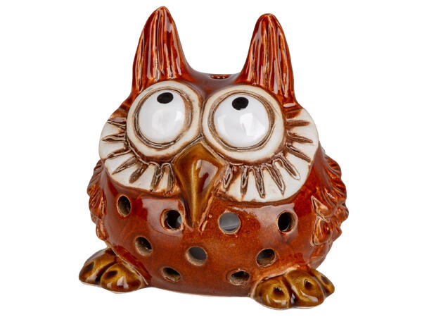 Ugle sitte brun keramikk til telys 13cm 