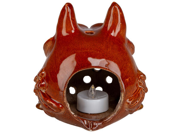 Ugle sitte brun keramikk til telys 13cm 