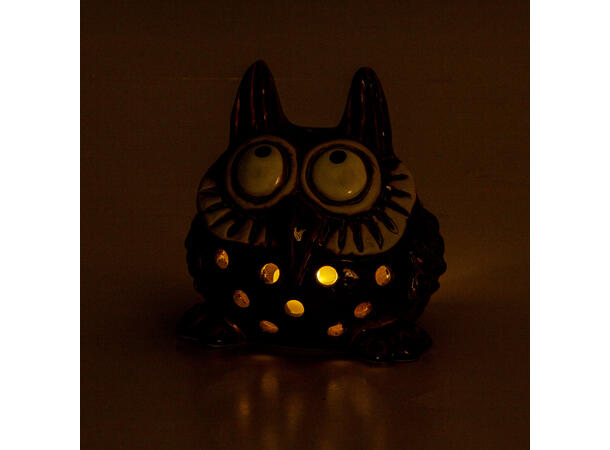 Ugle sitte brun keramikk til telys 13cm 