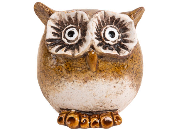 Ugle sittende oker/beige keramikk h:8cm 