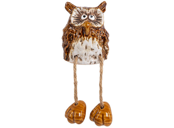 Ugle til kant brun/beige keramikk h:8cm 