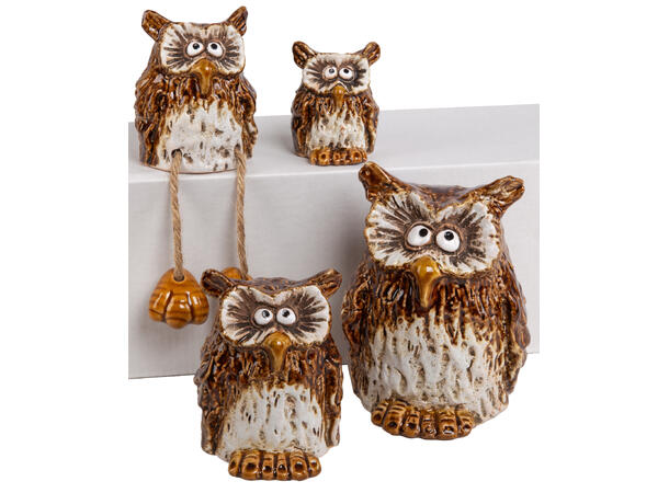 Ugle til kant brun/beige keramikk h:8cm 
