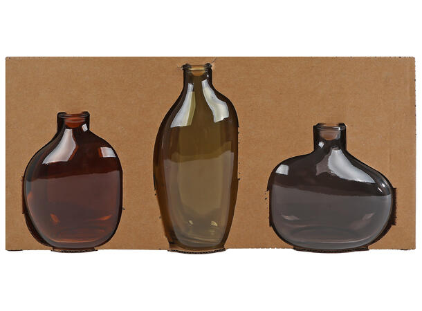 Vase brun/grønn/grå glass 33x16x6cm s/3 