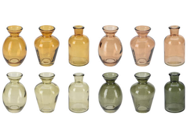 Vase glass jordfarger 5x10cm 3x4ass Display med 12stk 