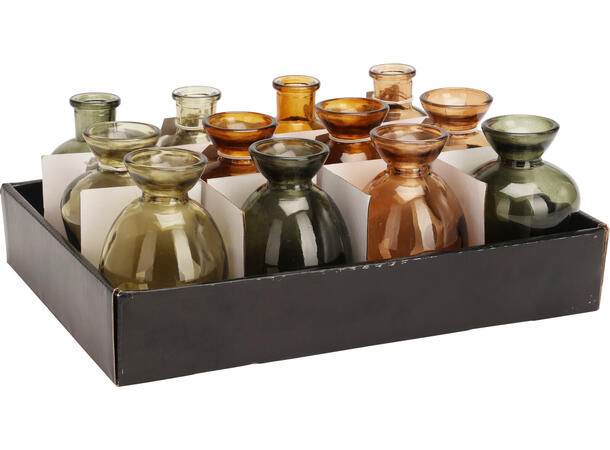 Vase glass jordfarger 5x10cm 3x4ass Display med 12stk 