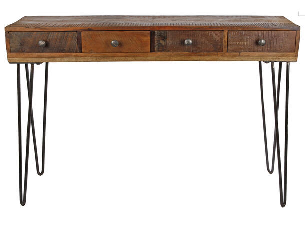Veggbord resirkulert tre 110x30x76cm Sorte metallbein 