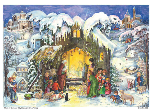 Adventskalender Jesus i krybben 21x30cm 