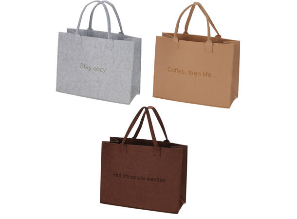 Bag filt 44x34cm med tekster 3ass Grå, beige, brun 