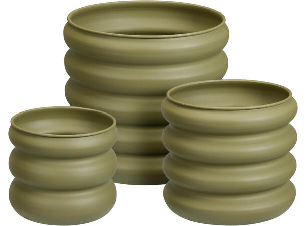 Blomsterpotte lys grønn galvani.jern s/3 30x30x28cm, 25x25x22,5cm og 20x20x17,8cm 