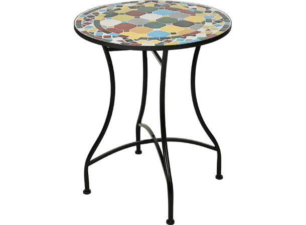 Bord Kafébord flerfarget mosaikk 60x71cm Hvit fugemasse, sort metallramme 