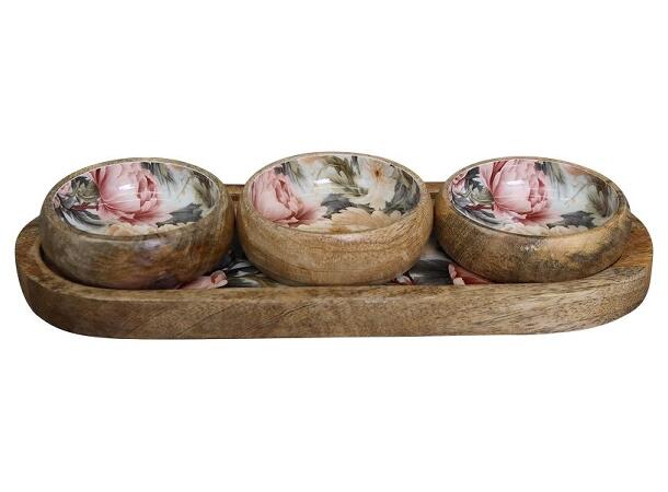 Brett m/3 skåler mangotre 35,5x12,5x7cm 