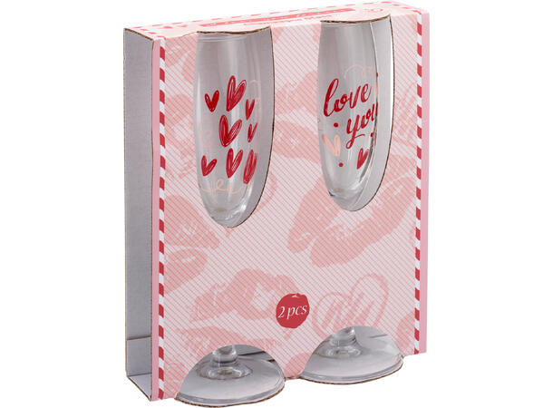 Champagneglass hjerte/tekst 5x22,5cm 2st Volum: 350ml Vekt: 155gram 