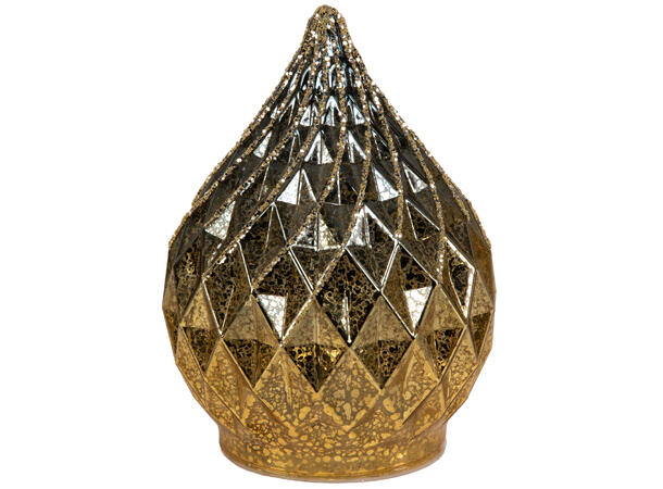 Dråpe glass LED rutet gull/glitter 15cm Batteri: 3x2AA 
