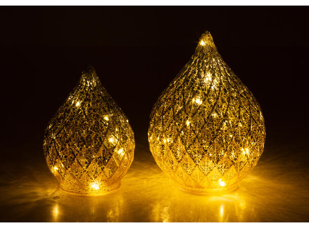 Dråpe glass LED rutet gull/glitter 15cm Batteri: 3x2AA 