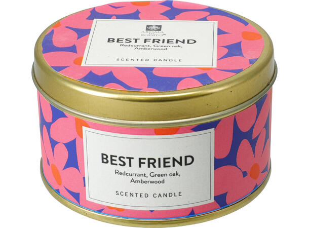 Duftlys metallboks m/tekst 8x4,5cm 8ass 